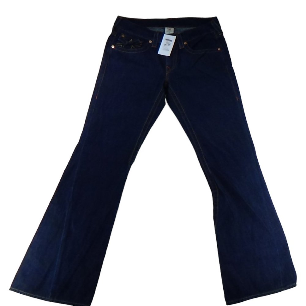 True Religion Jeans Women SZ. (32x33) Flap Pocket Boot Cut Distress Pocket